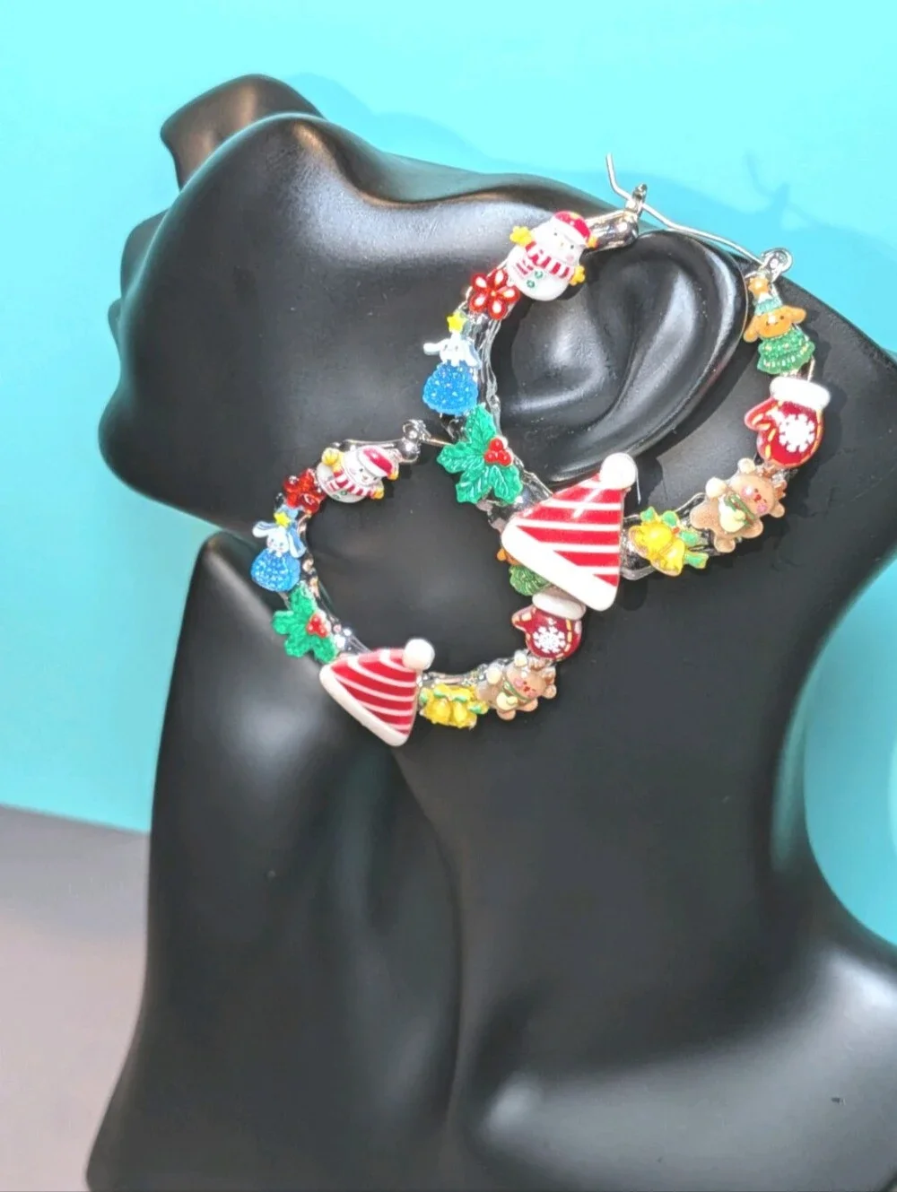 Hand Crafted Festive Red & Multicolor Holiday Hoop Earrings For Women And Girls